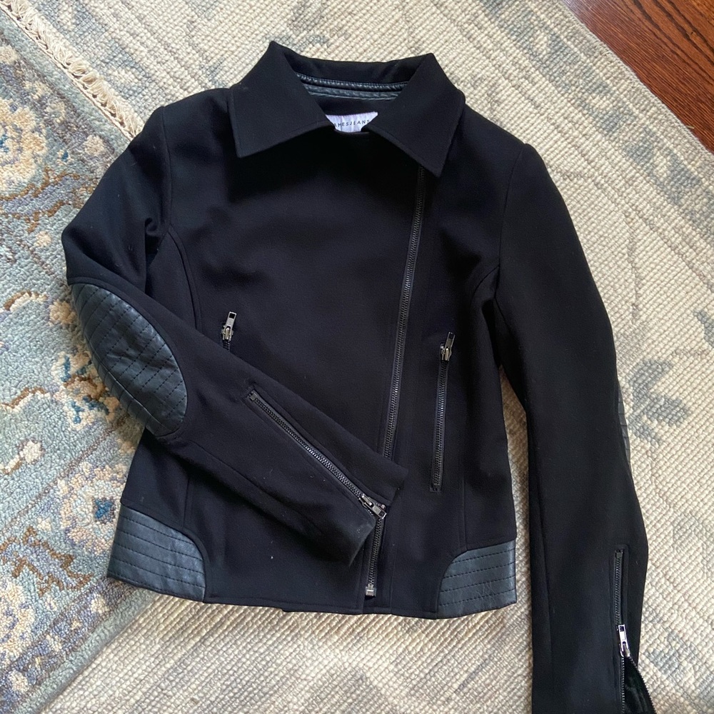Moto jacket with leather trim